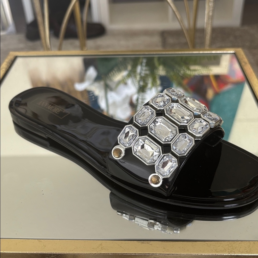Black Slide Sandals with Gem Embellishments